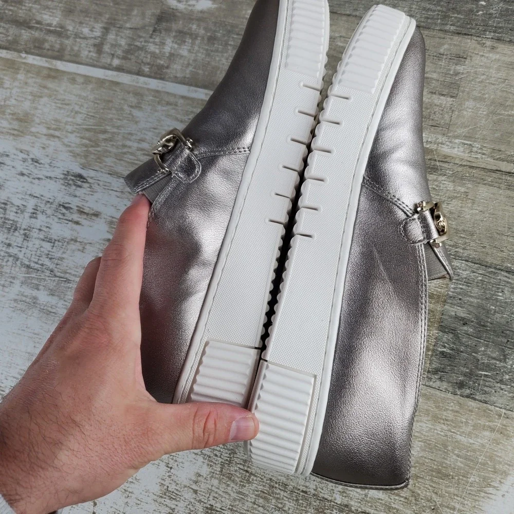Naturalizer Metallic Silver Platform Slip-On Loafers